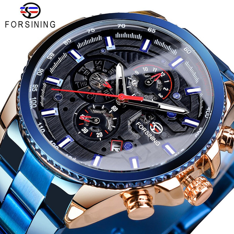 Forsining 2019 3 Dial Calendar Multifunction Military Luminous Hand Mens Mechanical Sport Automatic Wrist Watch Top Brand Luxury