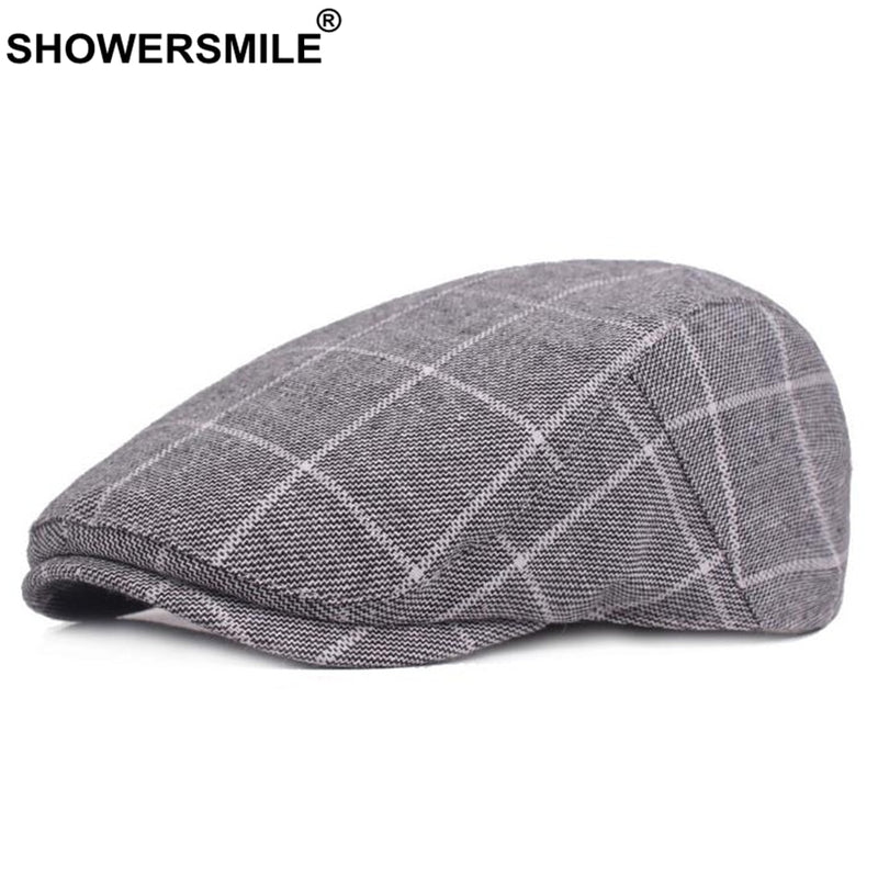 SHOWERSMILE Herren Blue Berets Plaid Verstellbare Baumwolle Schiebermütze Herren Sommer Herbst Classic England Atmungsaktiver Entenschnabelhut Neu