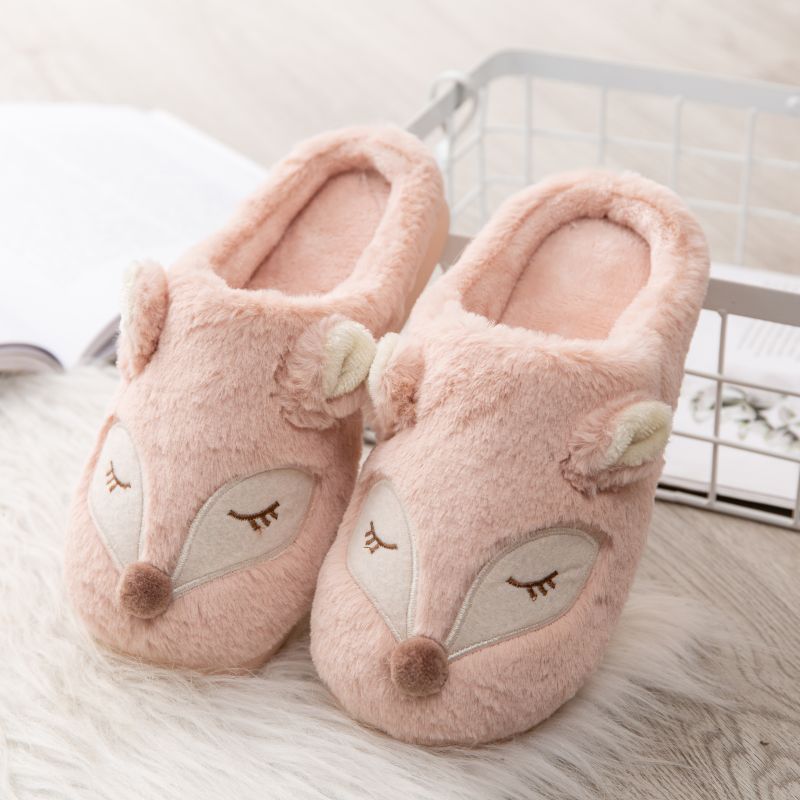 Indoor Home Floor Slippers Fox Women&#39;s Soft Shoes Warm Cute Animal Fox Winter Fur Home Slippers Women&#39;s Warm Cotton Slippers