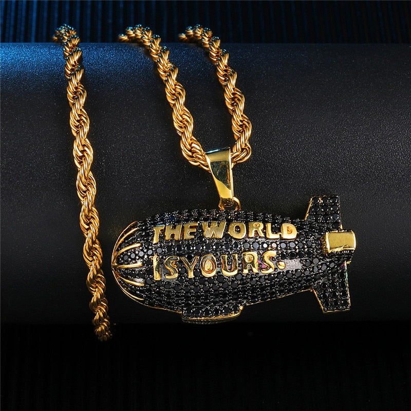 Black Airship Pendant Necklace New Arrival Bling Cubic Zirconia Hip Hop Jewelry For Men Women Gifts