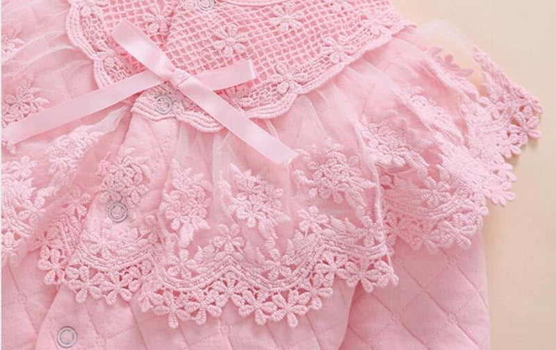 Newborn baby girl fall winter clothes outfits &amp; set Medium thick warm padded top outerwear+pants+hat pink lace princess outfits