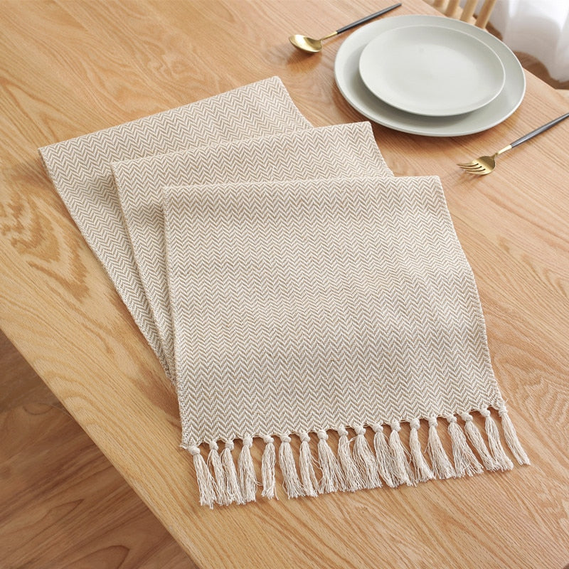 Nordic Style Table Runner Handmade Weave Tablecloth Household Decoration Tassel Cotton Tea Table Cover Coffee Table Flag