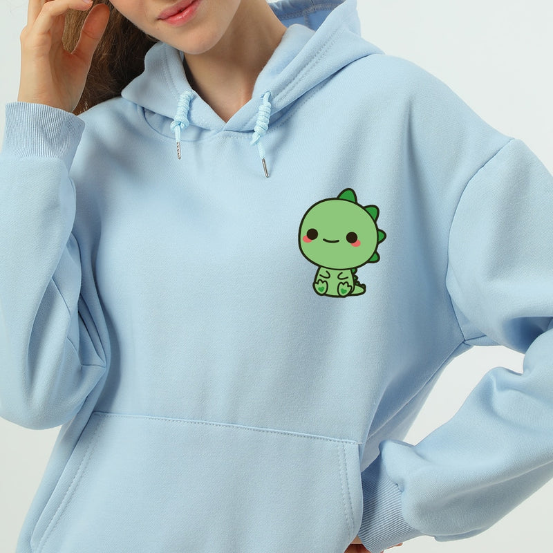 Niedlicher japanischer Hoodie-Frauen-lustiger Dinosaurier bedruckte Sweatshirts All Match Retro-Kapuzen-Damen-Taschen lose Baumwollpullover