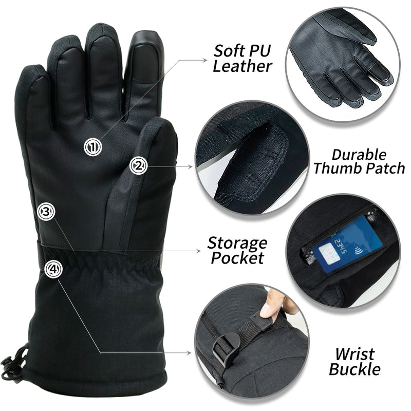 Guantes de esquí COPOZZ, guantes impermeables con función de pantalla táctil, guantes térmicos para Snowboard, guantes cálidos para nieve para motocicleta, hombres y mujeres