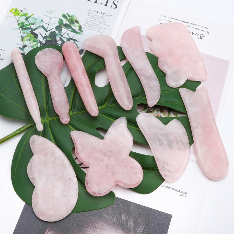 Natural Rose Quartz Jade Gua sha Stone Board Massage Gua Sha Scrapers Board Plate Jade Face Massage Tool For Face Neck Back Body