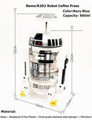 Kostenloser Versand R2D2 Roboterform Wasserkocher 960ML Glas Französische Presse Kreative Teekanne Beste Wahl Geschenk Farbkasten Verpackung