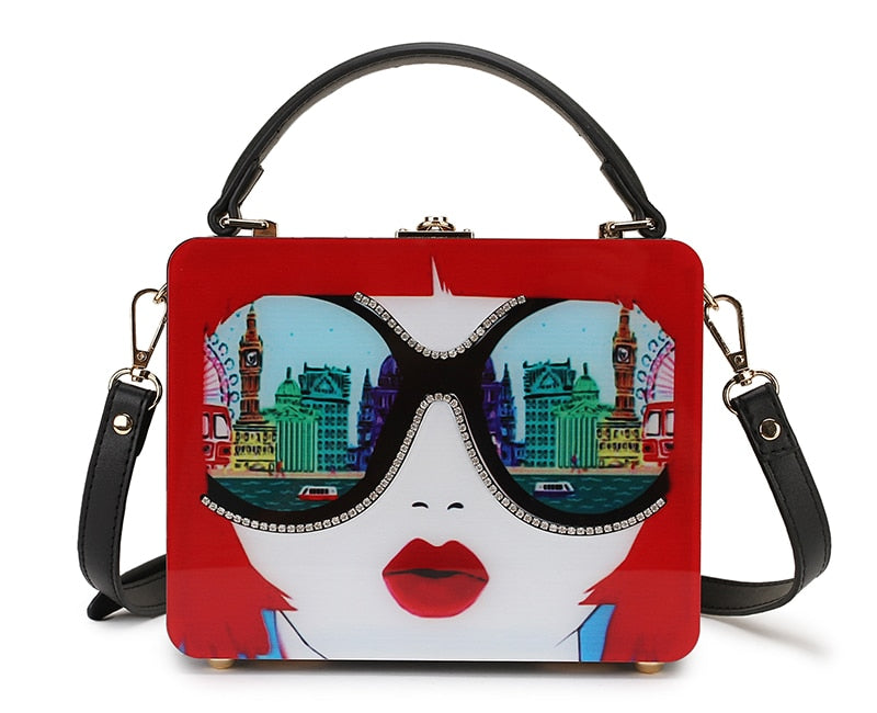 Dazzling Sunglasses Women Purses and Handbag Designer Cartoon Acrylic Style Shoulder Bag Female Crossbody Bag Party Clutch Totes