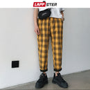 LAPPSTER Streetwear pantalones a cuadros amarillos hombres Joggers 2021 hombre Casual recto Harem pantalones hombres coreano Hip Hop pantalones de chándal de talla grande