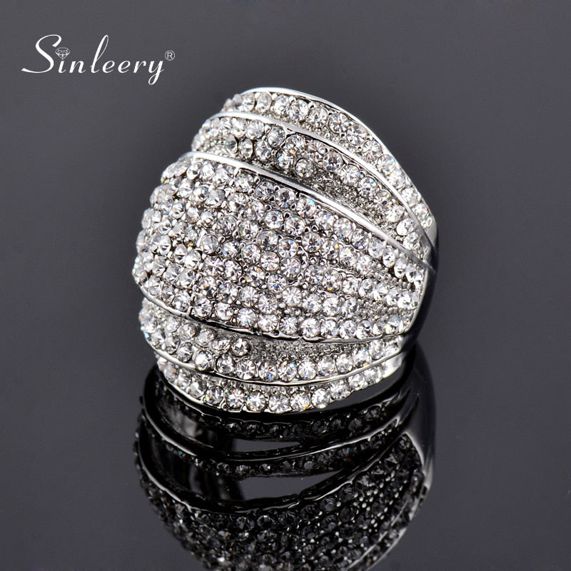 SINLEERY Luxury Big Multi Paved Cubic Zirconia Female Rings Silver Color Party Wedding Jewelry Aneis Feminino ZD1 SSB