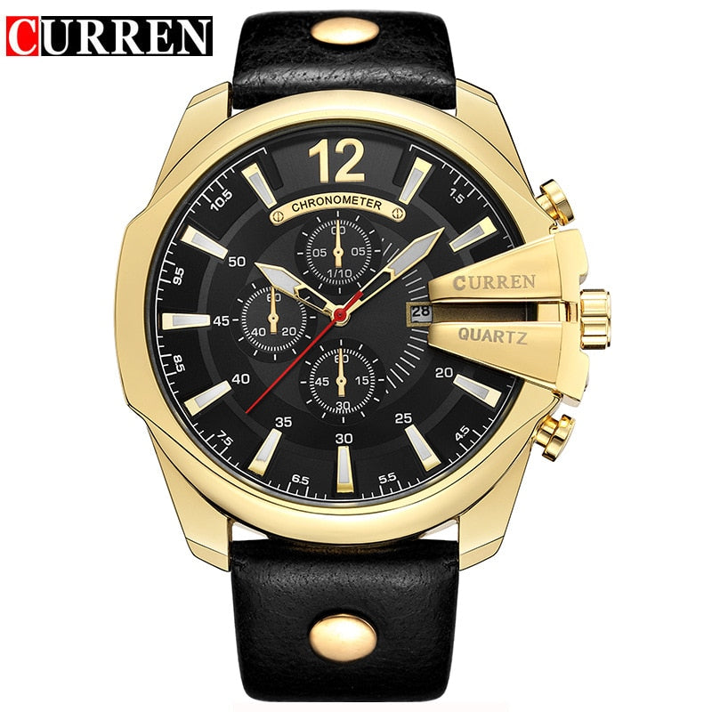 Hombres Marca de lujo CURREN Nueva moda Casual Deportes Relojes Diseño moderno Reloj de pulsera de cuarzo Correa de cuero genuino Reloj masculino