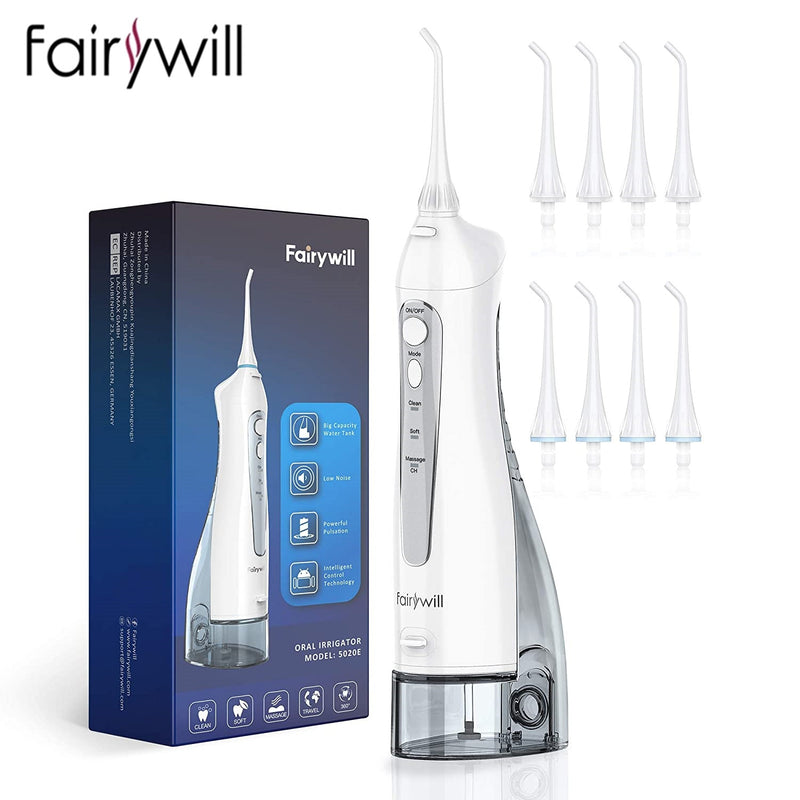 2022 Fairywill Water Flossers 300ML Oral Irrigator Rechargeable Large Capacity Portable Dental Water Tank Waterproof Teeth Clean