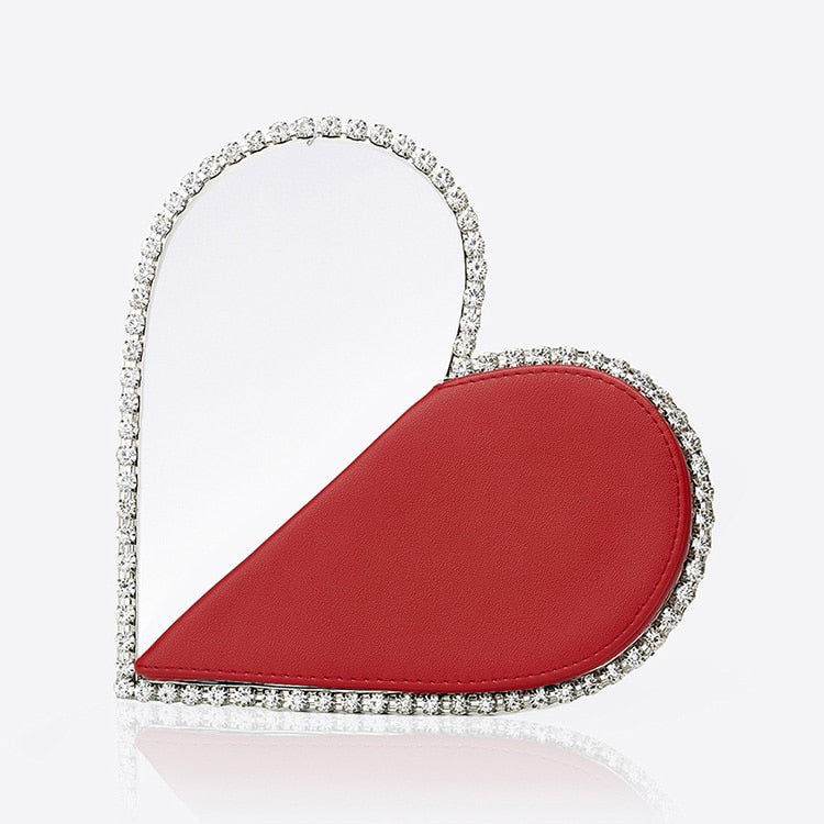 Diamond Red Heart Evening Clutch Bags Women Designer Chic Rhinestone Acrylic Handle Black Purse For Wedding Party Sac A Main