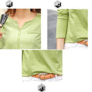 TuangBiang 2022 Frühling weibliche Slub Baumwolle V-Ausschnitt Langarm T-Shirt Frauen Edelstein Knöpfe Marineblau Tops Fashion Stitching T-Shirt