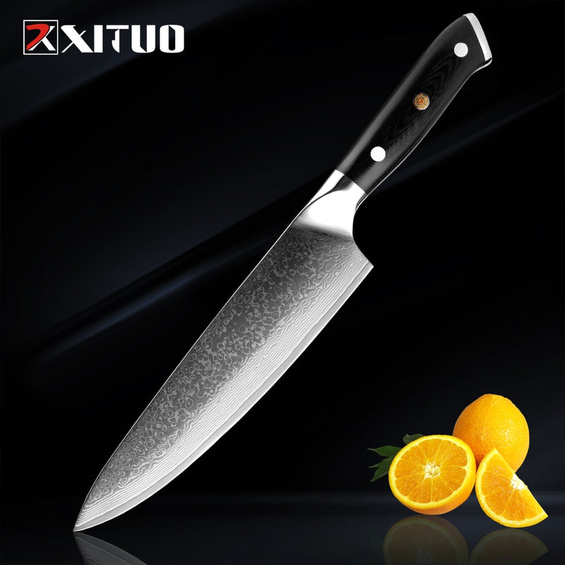 Quality Japan VG10 Damascus steel kitchen knife G10 handle + plum blossom best gift chef knife sharp Cleaver Santoku cook tool