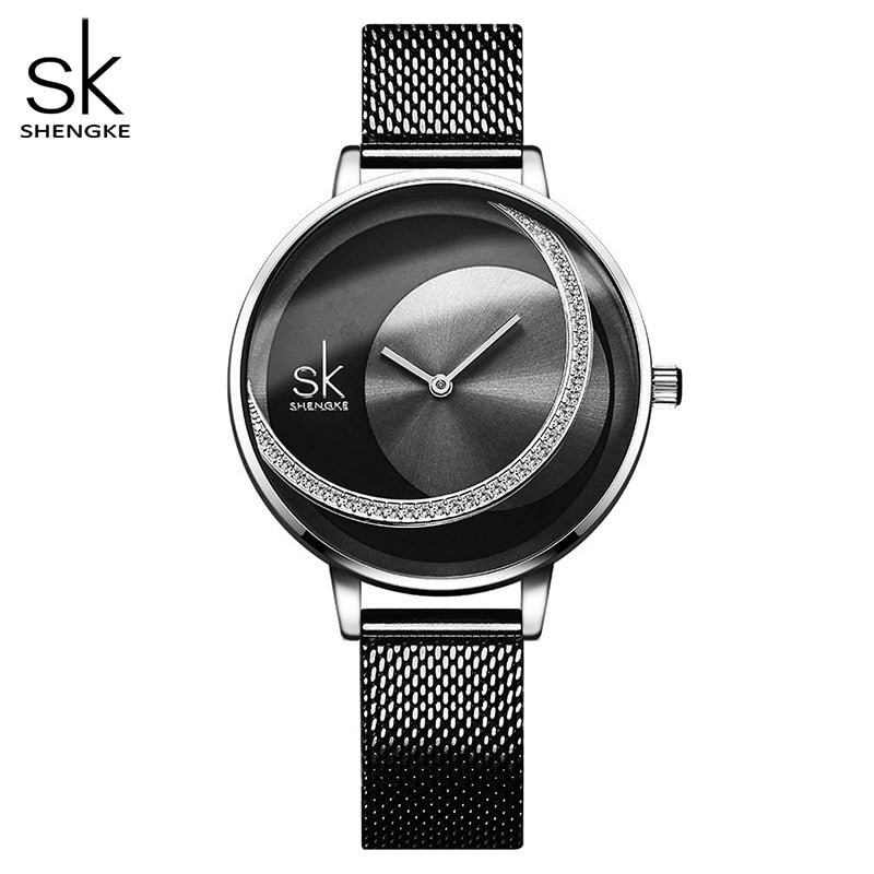 Reloj de cristal Shengke para mujer, relojes de vestir de marca de lujo para mujer, relojes de pulsera de cuarzo de diseño Original, reloj creativo para mujer