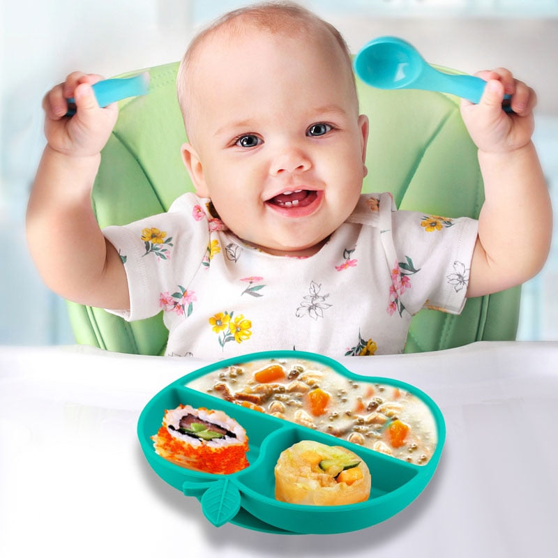 TYRY.HU Baby Dinner plate set Baby Feeding Plate Training Bowl Spoon Fork Dinosaur Cartoon Illustration Non-slip Dinner Plate