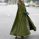 ZANZEA Frauen Herbst Winter Hoodies Langer Umhang Mantel Beiläufiger Kapuzenmantel Outwear Windjacke Streetwear Jacken Weihnachten Poncho