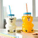 550ml Cute Cartoon Bear Sippy Cup Creative Heat Resistant Glass Water Bottle With Straw Juice Milk Kids Clear Drinking Bottles
