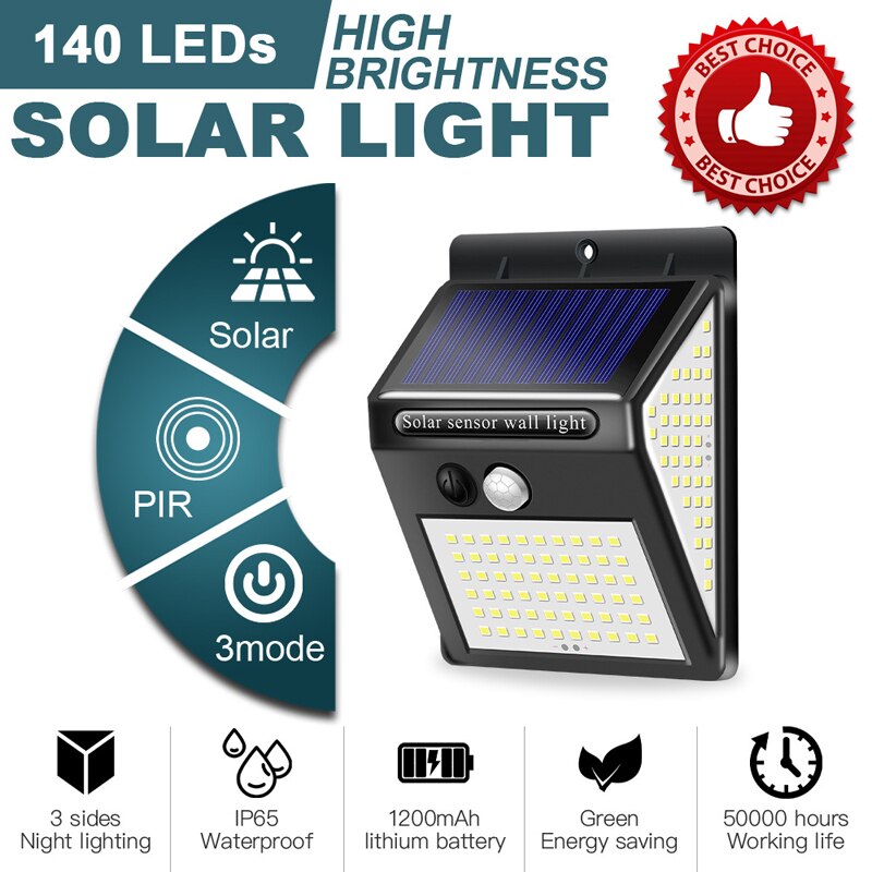 100 ~ 150 LED-Solarlicht-Solarlampe im Freien PIR-Bewegungssensor Solarbetriebenes Straßenveranda-Weg-Sonnenlicht für Gartendekoration