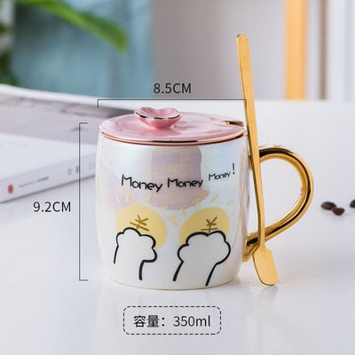 Cartoon Ceramics Cat Mug With Lid and Spoon Coffee Milk Mugs Cute Creative Breakfast Cup Valentine&