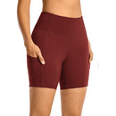 SYROKAN Atmungsaktive Luxus-Nacktgefühl-Sportshorts für Damen, hohe Taille, Bauchkontrolle, Shorts mit Seitentaschen, 15,2 cm