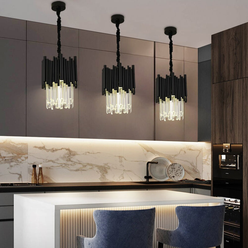 Modern black chandelier lighting for dining room Dia30cm hanging crystal lamp luxury kitchen island led cristal light fixture