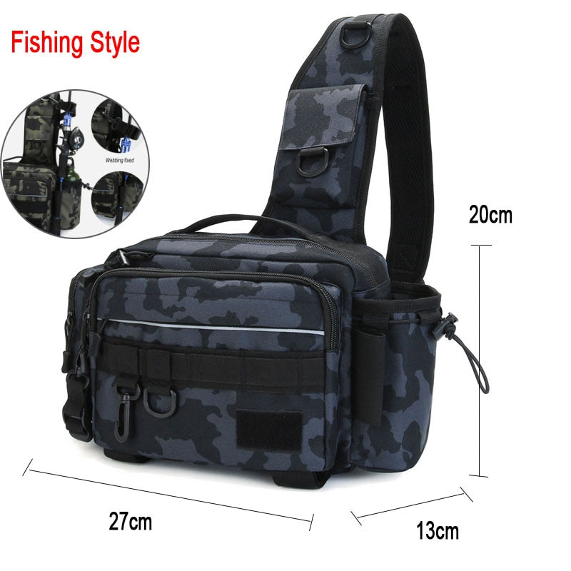 Fishing Tackle Bag Single Shoulder Crossbody Bags Waist Pack Fish Lures Gear Utility Storage Fishing Box Bag Tactical Bag XA232G