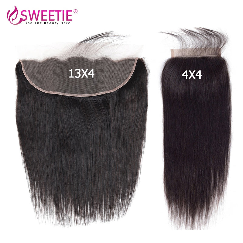 Sweetie Straight Hair Bundles mit frontalen brasilianischen natürlichen Echthaar-Webart-Bundles mit Verschluss 9A Remy-Haarverlängerung