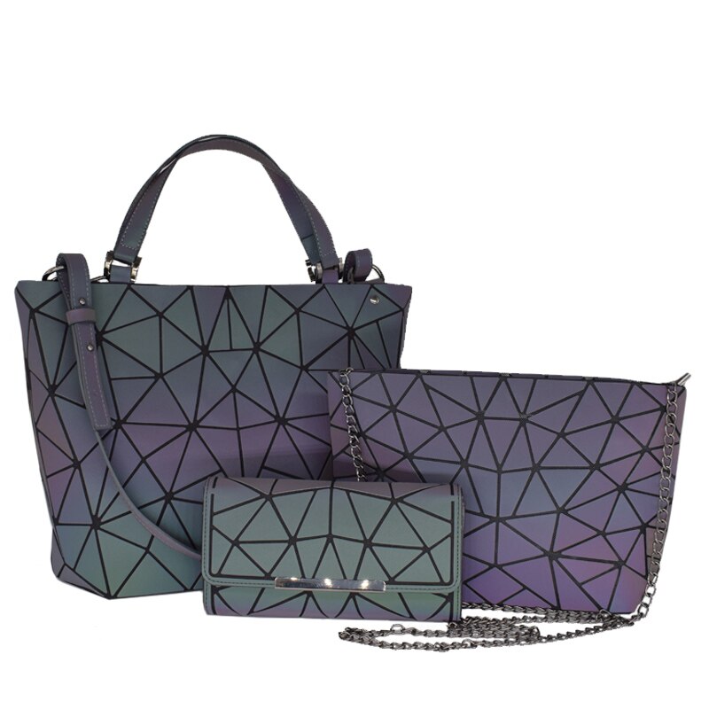 women handbags 3 pcs bag set luminous crossbody bags for women wallet 2021 Geometric shoulder bag female purse and handbag Tote