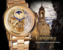 Forsining Automatische Mechanische Business-Uhr Herrenuhr Goldene Mondphase Stahlband Armbanduhren Top-Marke Relogio Masculino