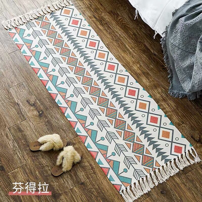 Luxury Bohemia Ethnic Style Cotton Linen Soft Carpet Handmade Tassel Rug Living Room Bedside Floor Mat Pad Home Boho Decoration