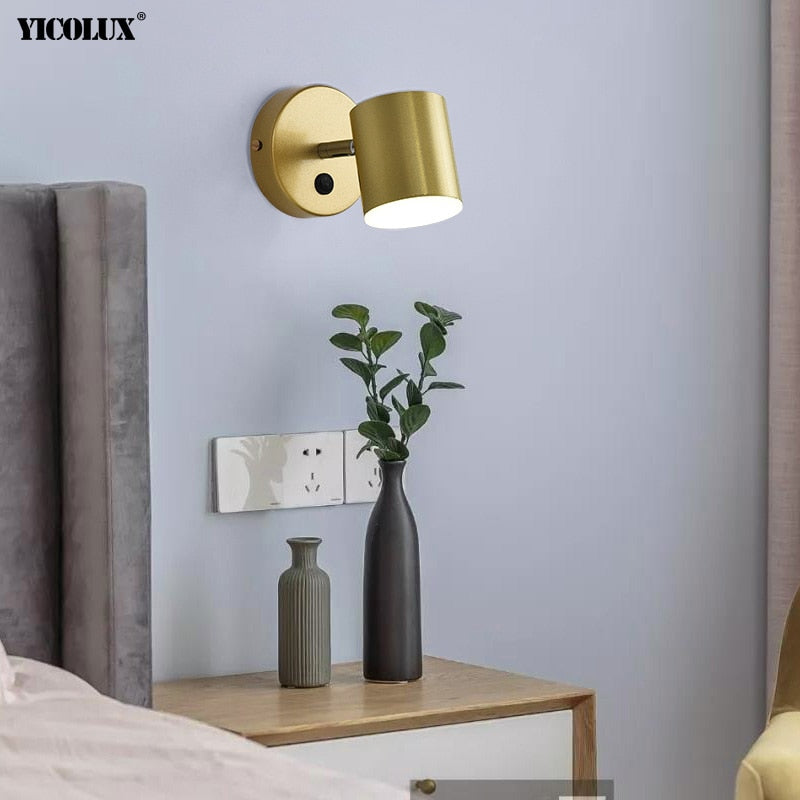 Lámparas de pared LED de hierro dorado y negro para sala de estar, dormitorio, mesita de noche, accesorios de iluminación para interiores, lámpara de pared, interruptor, candelabro Industrial