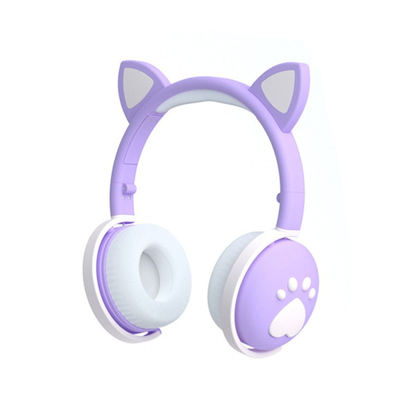 Cute Kids Headphones Wireless Earphones,Control LED light Cat Ear Girl Child Gift Blue-tooth Gaming Headset Stereo Bass With Mic