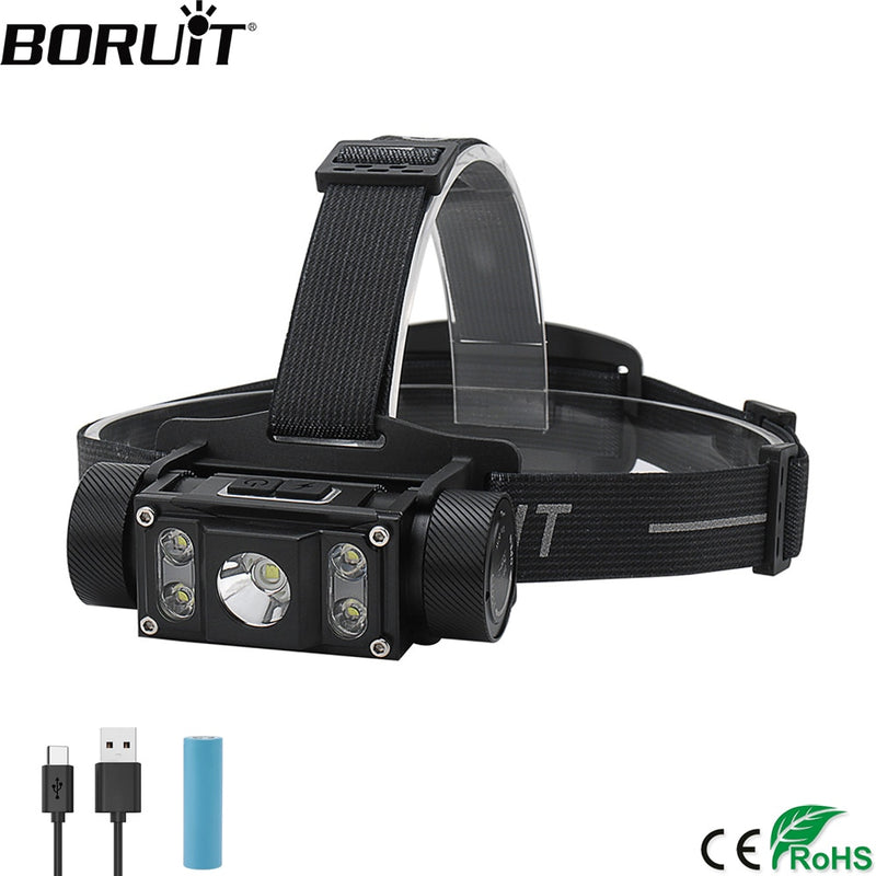 BORUiT Powerful LED Headlamp 6000LM Headlight TYPE-C Rechargeable 21700 Battery Head Torch Waterproof Fishing Lantern