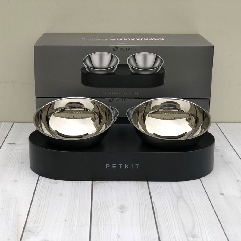 Petkit Stainless Steel Pet Dog Cat Double Bowls Adjustable Anti-Slip Food Water Bowl Feeder For Pets Feeding Gamelle Pour Chat