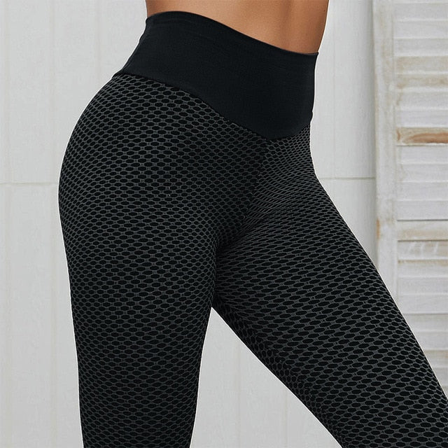 INITIALDREAM Honeycomb Fitness Women Leggings High Waist Booty Lfiting Push Up Pants Seamless Workout Gym Ankle Length Leggings