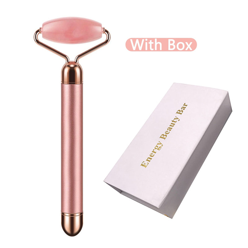 2 in 1 Electric Jade Roller Natural Rose Quartz Vibrating Massager Face Lift Slimming Wrinkle Removal Skin Tightening