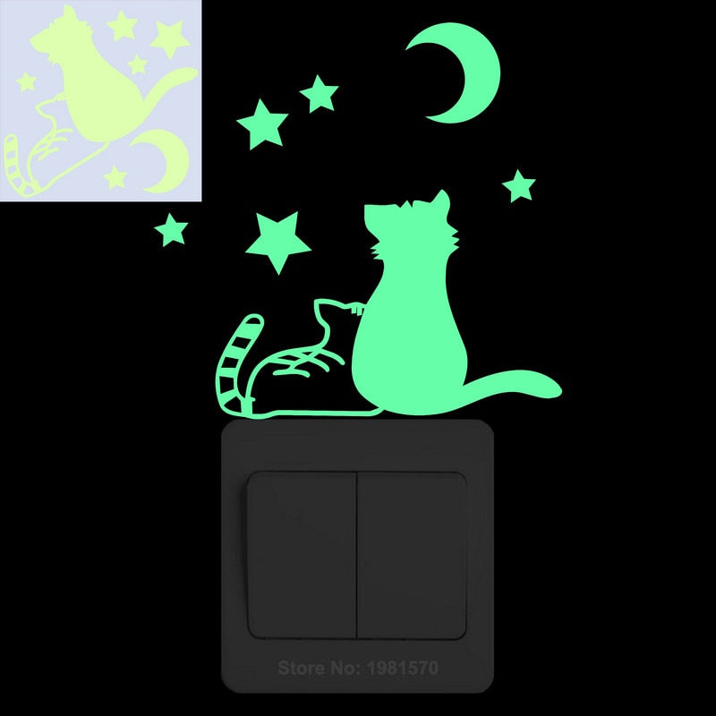 Glow in the Dark Cat Sticker Kids Room Luminous Stickers Home Decor Cartoon Wall Sticker Car Phone Bathroom Toilet Decoration