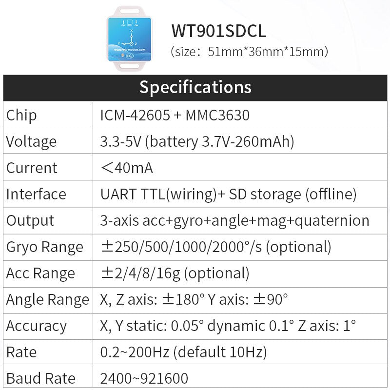 Acelerómetro Bluetooth de alta precisión BWT61CL + giroscopio + ángulo (XYZ, 100HZ), inclinómetro MPU6050 AHRS de 6 ejes, compatible con PC/Android