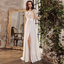 Jiayigong Illusion Brautkleider Vestido De Noiva Lange Ärmel V-Ausschnitt Side Split Chiffon Boho Brautkleid Robe De Mariage