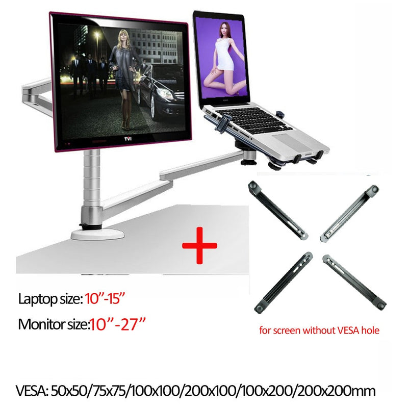 OA-7X Multimedia Desktop Dual Arm 27 pulgadas LCD Monior Holder + Laptop Holder Stand Table Full Motion Dual Monitor Mount Arm Stand