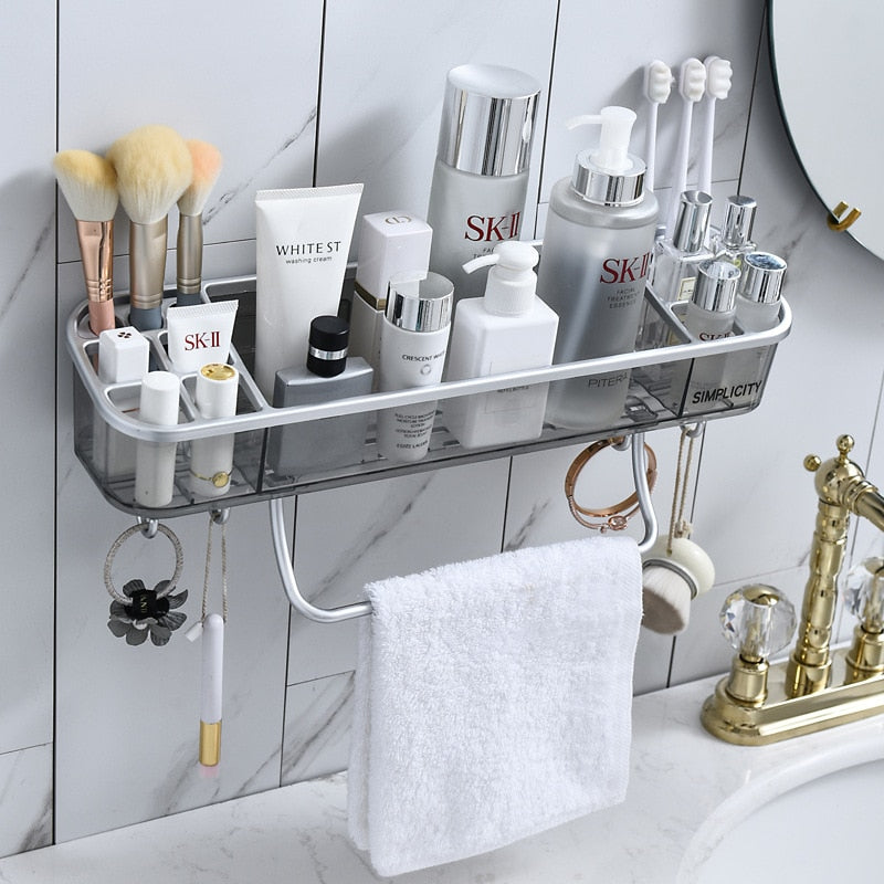 Estante de baño sin perforaciones, organizador de estante de almacenamiento de toallas cosméticas para champú, soporte de esquina de baño, artículos para el hogar, accesorios de baño