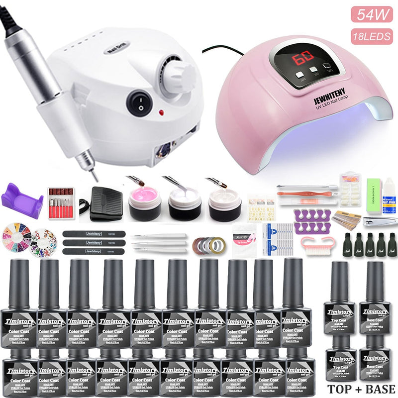 Manicure Set With UV Led Nail Lamp 120W/54W Nail Set 30/20 Colors Gel Nail Polish Kit Sets Tools Set With Nail Drill Machine