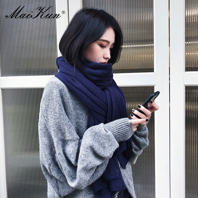 Maikun, bufanda gruesa y cálida para mujer, Color puro, bufanda negra de Cachemira de imitación para mujer, invierno femenino para aumentar Ahawl