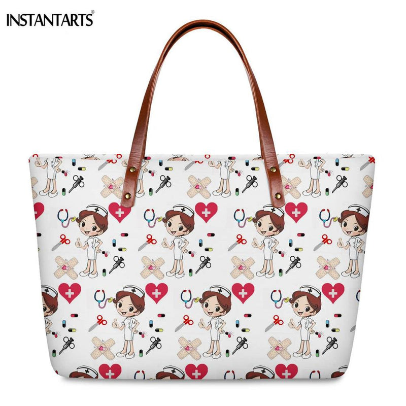 INSTANTARTS Cartoon Nurse Print Women Casual Work Handbags Large Capacity Tote Hospital Paramedical Fashion Travel Shoulder Bag