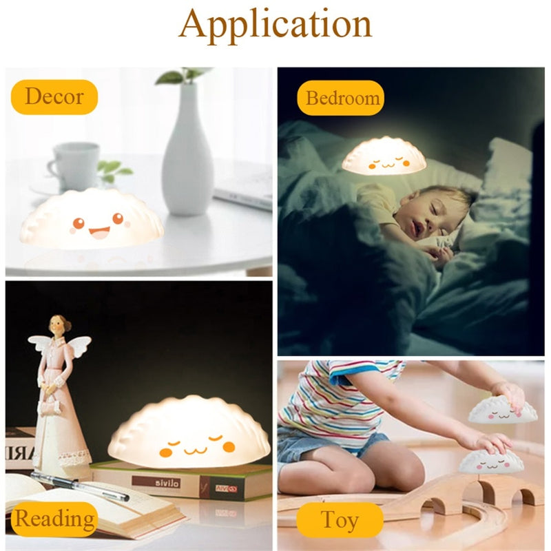 Cute LED Night Light Bun Dumpling Cartoon Bedroom Holiday Home Decoration Soft Lamp Christmas Children Gifts