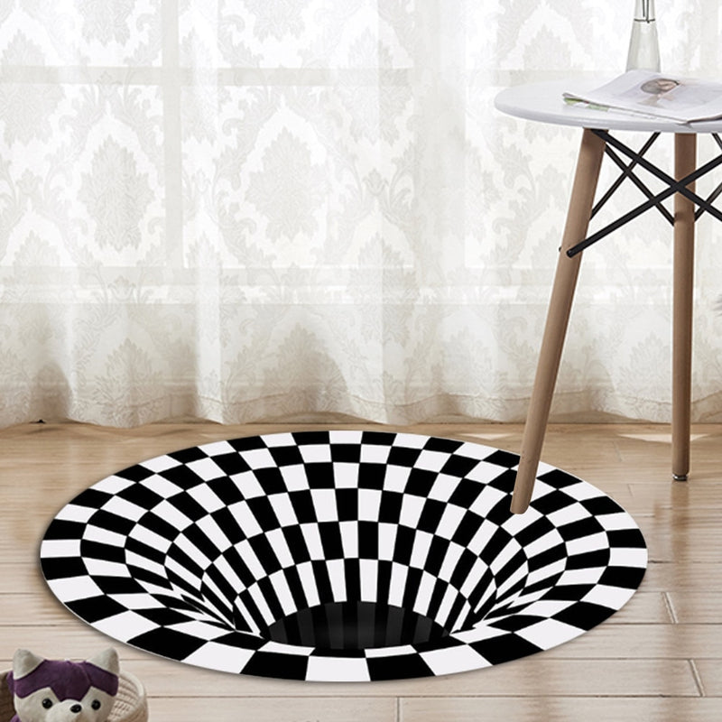 3D Carpet Round Floormat Black White Grid Carpet 3D Illusion Vortex Room Bedroom Anti-Slip Floor Mats Home Carpet Rugs