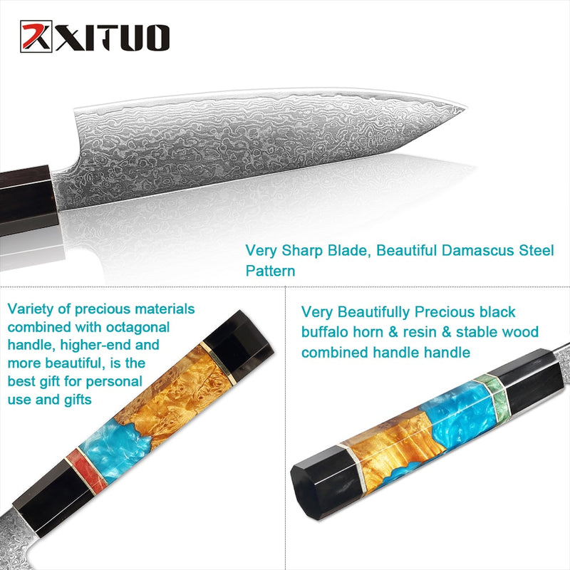 XITUO-cuchillo para pelar frutas, cuchillo para pelar verduras de acero damasco, rebanador, cuchillos para carne y pescado, cuchillo japonés con mango octogonal para cocinar