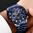 LIGE Herrenuhren Top-Marke Luxus Edelstahl Blau Wasserdicht Quarzuhr Herren Mode Chronograph Herren Sport Militäruhr