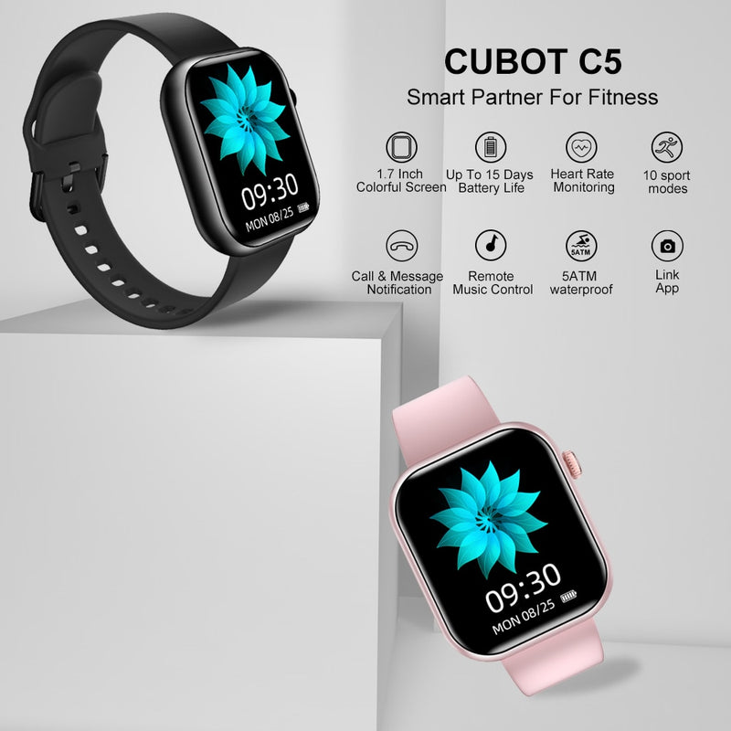 2021 Cubot C5 Smart Watch Women Men Sports Full Touch Screen 5ATM Waterproof Heart Rate Monitor Smartwatch For IOS Android
